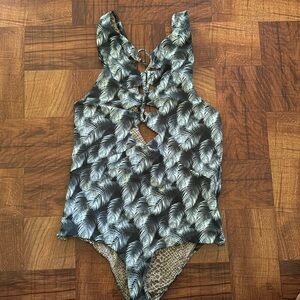 acacia swimwear Black and White Palm One-Piece Swimsuit